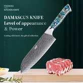 KnivesCollection™ 7" Damascus Santoku Knife – Japanese Kitchen Chef Knife with Abalone Shell Handle