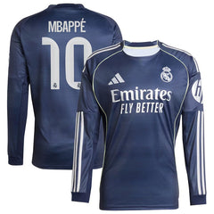Kylian Mbappé Real Madrid adidas 2025/26 Away Long Sleeve Player Jersey - Blue