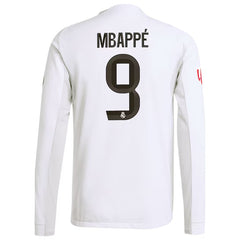 Kylian Mbappé Real Madrid adidas 2025/26 Home Long Sleeve Jersey - White