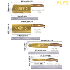 Luxury Gold Kitchen Knife Set Stainless Steel Blade with Golden Titanium