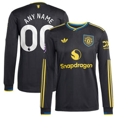 Manchester United adidas 2025/26 Third Long Sleeve Custom Jersey - Black