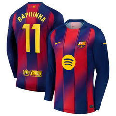 Nike Raphinha Barcelona 2025/26 Home Long Sleeve Jersey - Navy