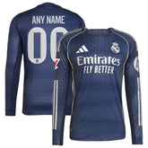 Real Madrid adidas 2025/26 Away Long Sleeve Custom Jersey - Blue