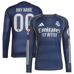 Real Madrid adidas 2025/26 Away Long Sleeve Custom Jersey - Blue
