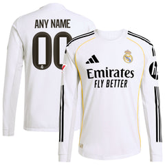 Real Madrid adidas 2025/26 Home Long Sleeve Custom Jersey - White