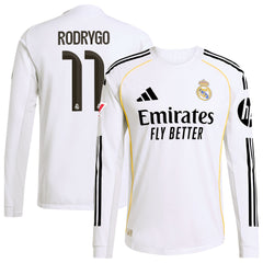 Rodrygo Real Madrid adidas 2025/26 Home Long Sleeve Jersey - White