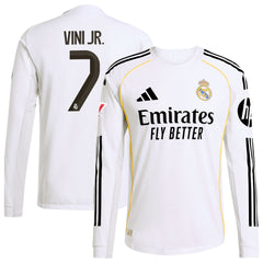 Vini Jr. Real Madrid adidas 2025/26 Home Long Sleeve Jersey - White