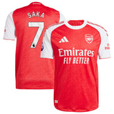 Bukayo Saka Arsenal 2025 Home Jersey by adidas red and white football shirt with number 7 and Emirates Fly Better logo