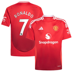 adidas Cristiano Ronaldo Manchester United 2025 jersey in red with Ronaldo number 7 on back and team logo on front
