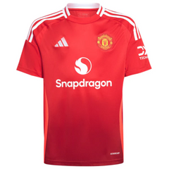 Adidas Cristiano Ronaldo Manchester United 2025 jersey in red with white stripes and sponsor logos