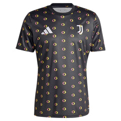 Adidas Juventus pre-match top 2024 in black with yellow and pink circular pattern and club logo