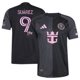 Adidas Luis Suárez Inter Miami jersey in black with pink accents featuring team logo and number 9