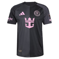 Adidas Luis Suárez Inter Miami jersey in black and pink with team badges and sponsor logos