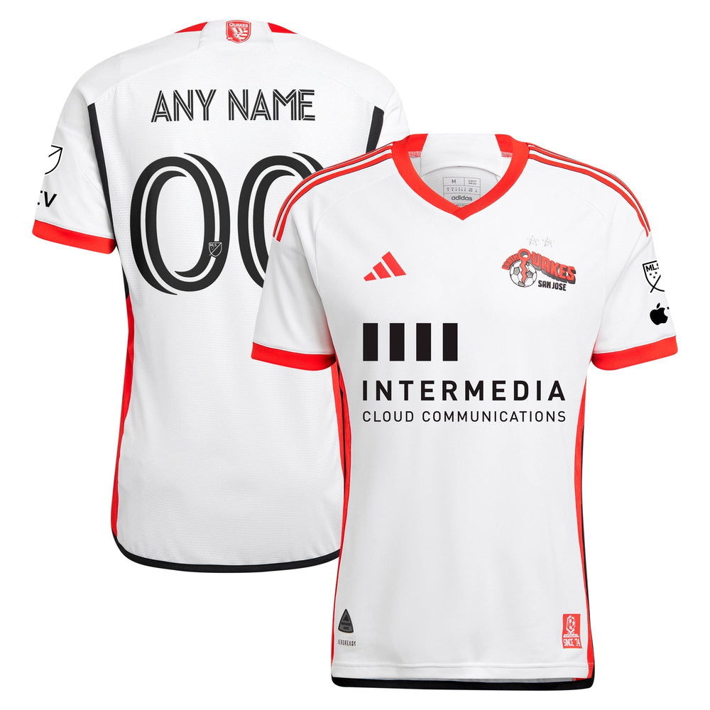 adidas San Jose Earthquakes custom jersey in white with red trim and sponsor logos