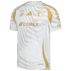 Adidas Tigres UANL 2024/25 jersey in white with gold accents and sponsor logos