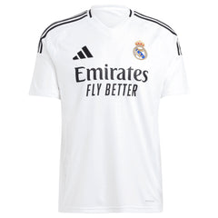 adidas Zinedine Zidane 5 Real Madrid 2025 jersey in white with black stripes and Emirates Fly Better logo