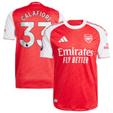 Red and white Riccardo Calafiori Arsenal Adidas jersey 2026 with Emirates Fly Better logo
