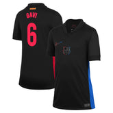 Nike Gavi Barcelona Away Jersey 2025 in black with red and blue accents and number 6 on back