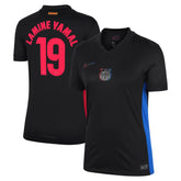Nike Barcelona Away Jersey 2025 in black with Lamine Yamal 19 printed in red on the back