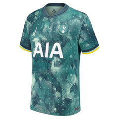 Nike James Maddison Tottenham jersey 2025 in green with abstract pattern and AIA sponsor logo