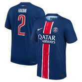 Nike Paris Saint-Germain 2025 jersey in blue with red and white stripe and Hakimi number 2 on back