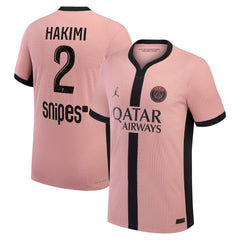 PSG Jordan Match Jersey 2025 pink soccer jersey with Hakimi number 2 and Qatar Airways sponsor logo
