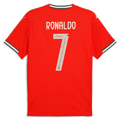 Puma Cristiano Ronaldo Portugal jersey 2025 in red showing back with number 7 and Ronaldo name