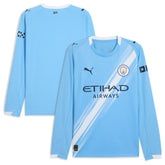 Manchester City 2025 home Puma jersey long sleeve in sky blue with Etihad Airways logo and club crest