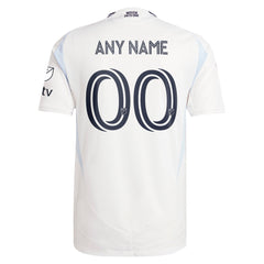 Back view of San Diego FC Adids jersey 2025 with customizable name and number 00 in white