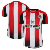 Umbro Brentford FC jersey 2025 with red and white vertical stripes and black accents