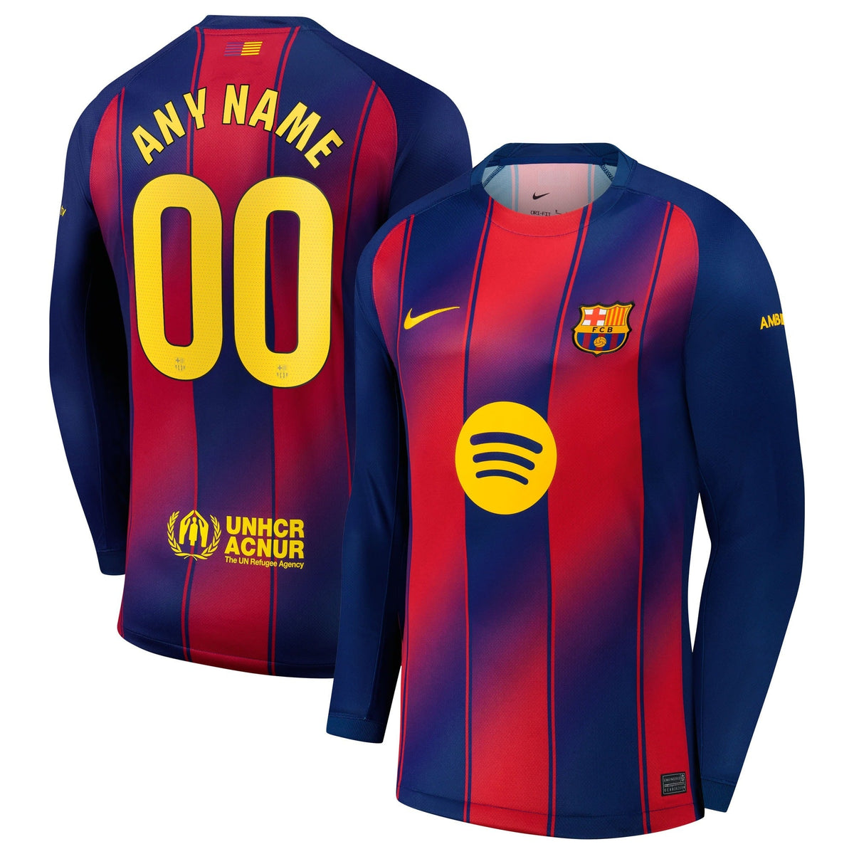 Barcelona Nike 2025/26 Home Long Sleeve Custom Jersey - Navy