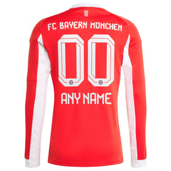 Bayern Munich adidas 2025/26 Home Long Sleeve Custom Jersey - Red