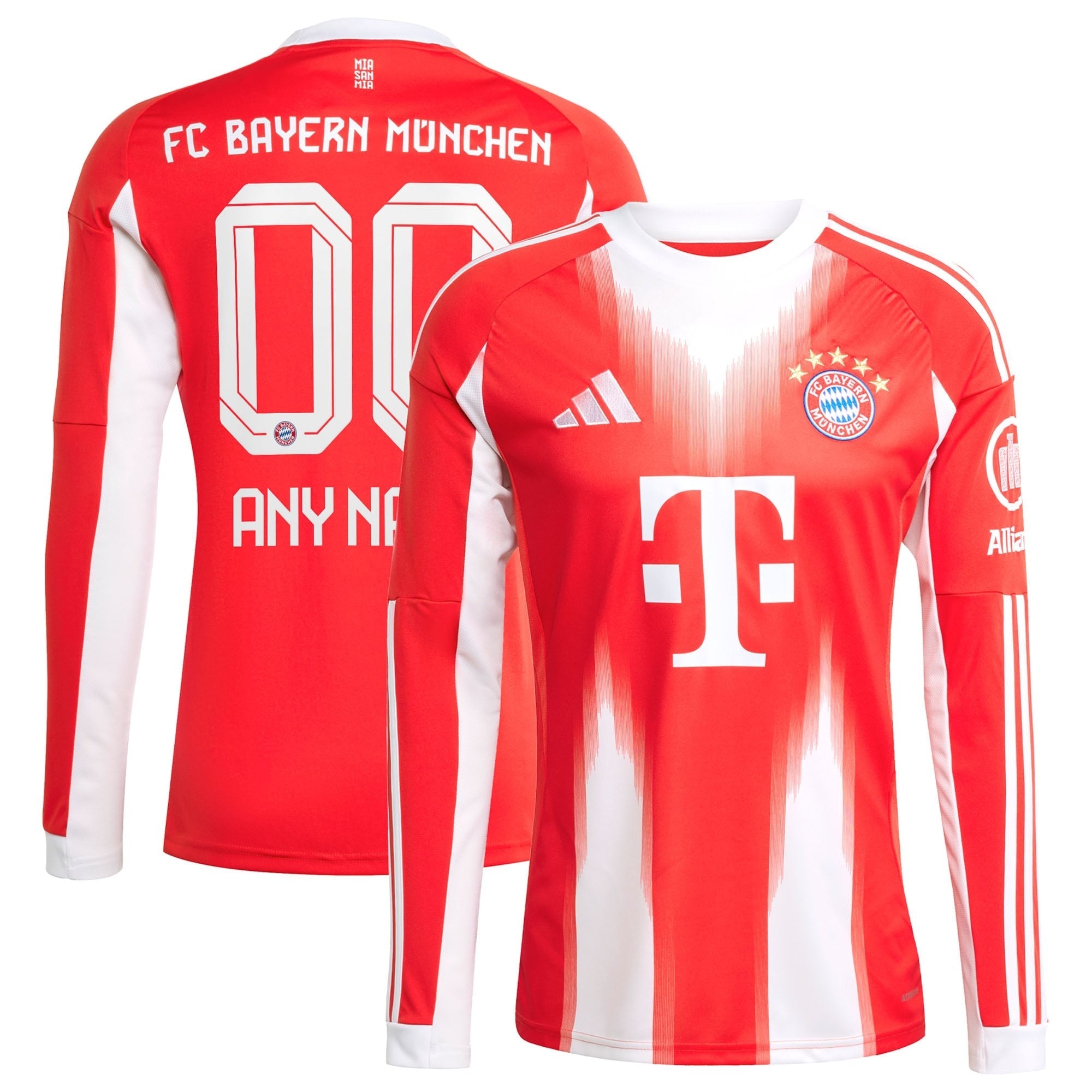 Bayern Munich adidas 2025/26 Home Long Sleeve Custom Jersey - Red