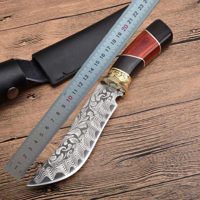 Bowie Straight Hunting Knife Steel 440C Wood Handle