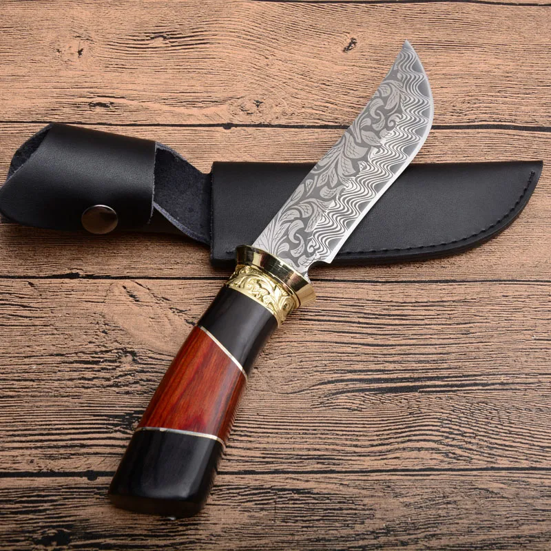 Bowie Straight Hunting Knife Steel 440C Wood Handle