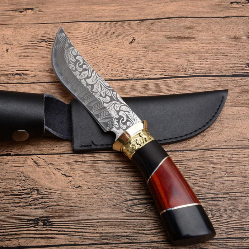 Bowie Straight Hunting Knife Steel 440C Wood Handle