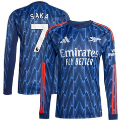 Bukayo Saka Arsenal adidas 2025/26 Away Long Sleeve Player Jersey - Blue