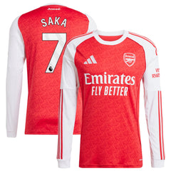 Bukayo Saka Arsenal adidas 2025/26 Home Long Sleeve Player Jersey - Red