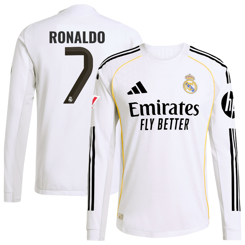 Cristiano Ronaldo 7 Real Madrid adidas 2025/26 Home Long Sleeve Jersey - White