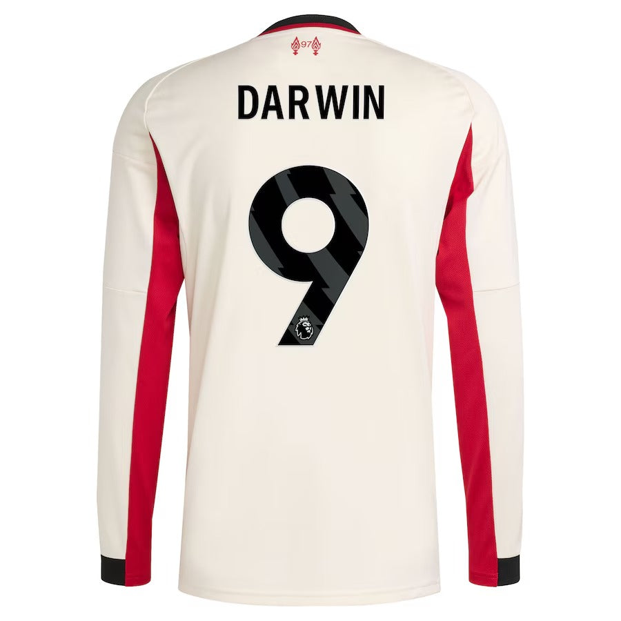Darwin Núñez Liverpool adidas 2025/26 Away Long Sleeve Player Jersey - White