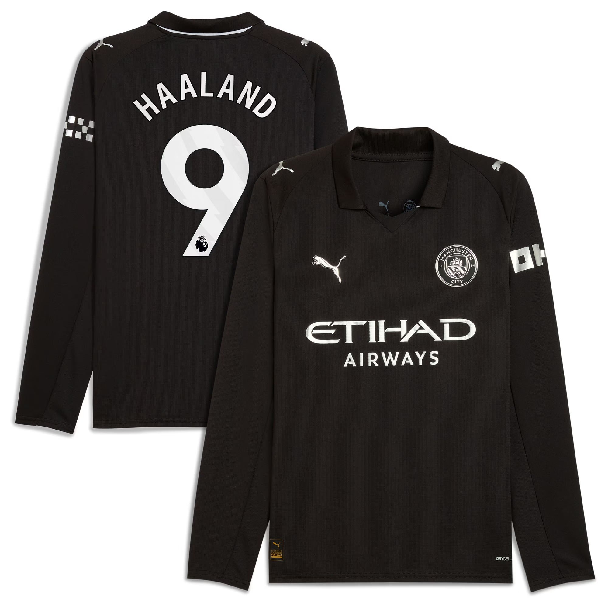 Erling Haaland Manchester City Puma 2025/26 Away Long Sleeve Player Jersey - Black