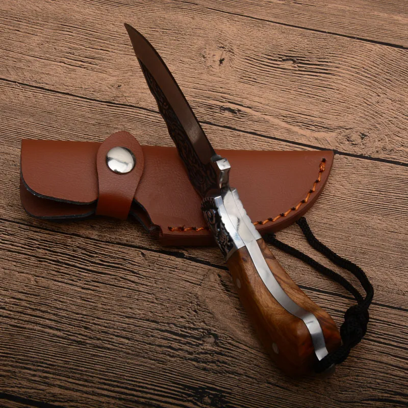 Fixed Blade Hunting Knife 440C Satin Blade Full Tang Wood Handle