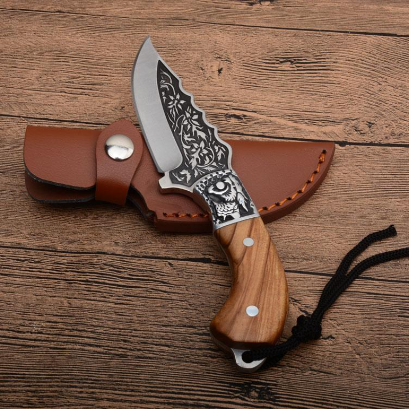 Fixed Blade Hunting Knife 440C Satin Blade Full Tang Wood Handle