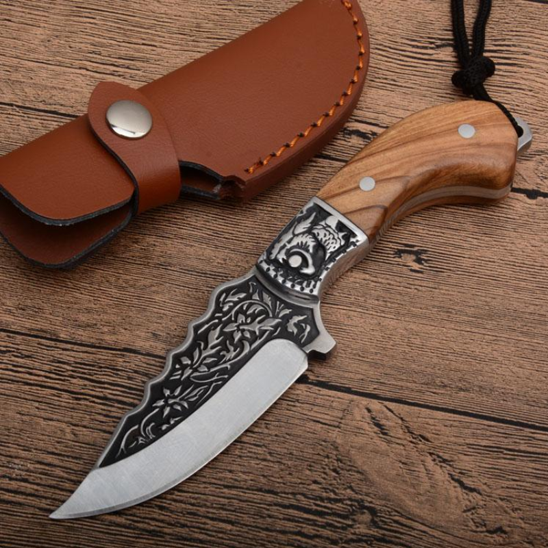 Fixed Blade Hunting Knife 440C Satin Blade Full Tang Wood Handle