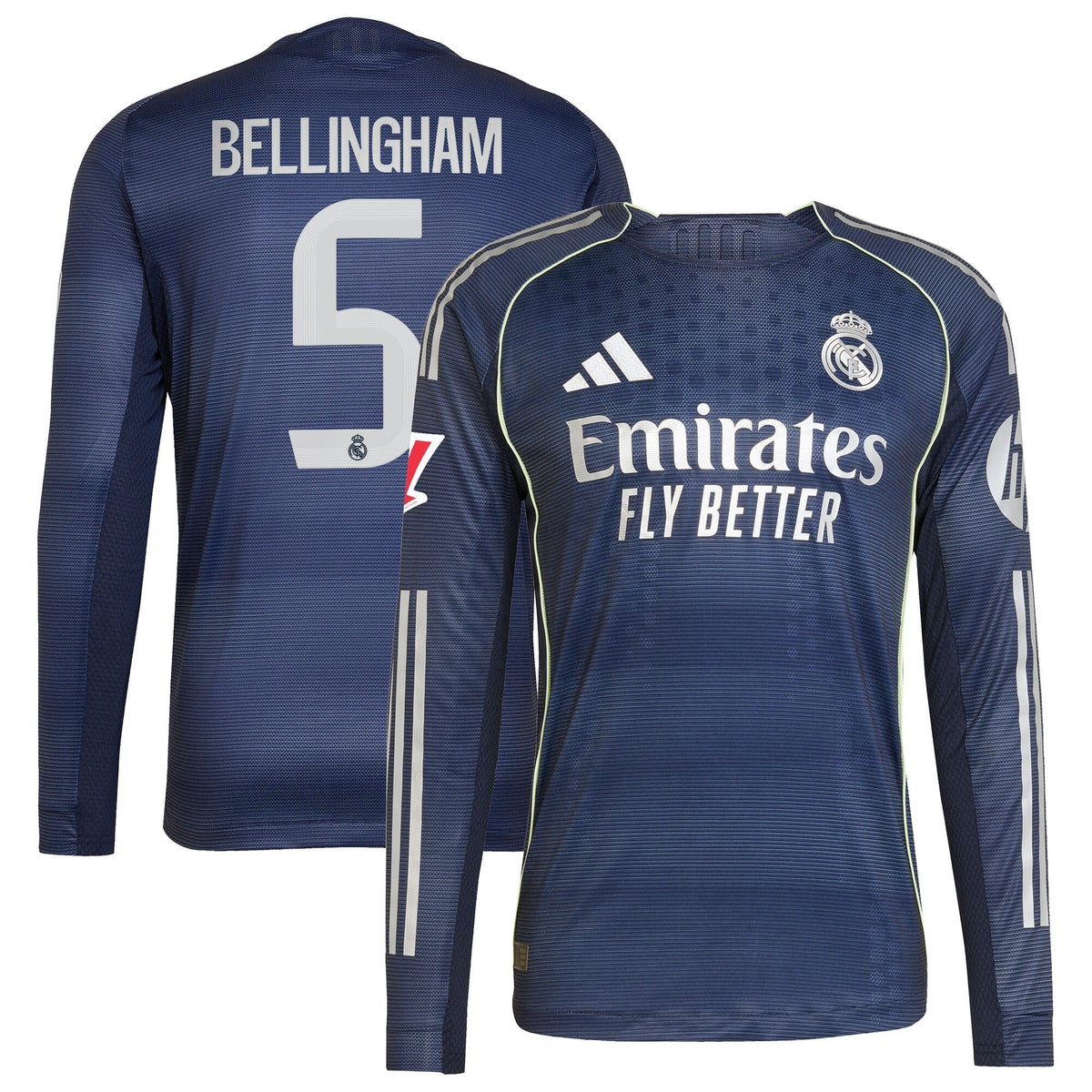 Jude Bellingham Real Madrid adidas 2025/26 Away Long Sleeve Player Jersey - Blue