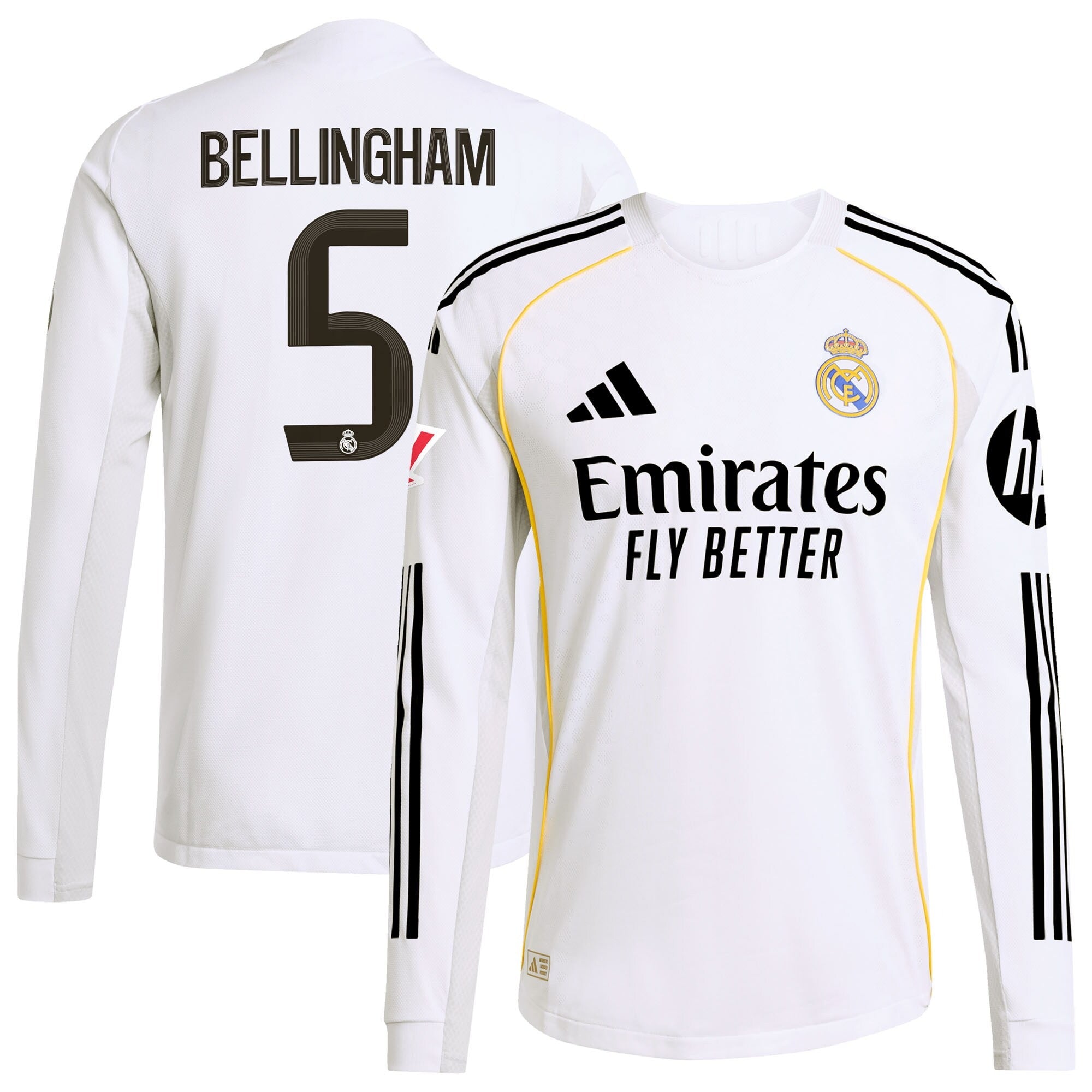 Jude Bellingham Real Madrid adidas 2025/26 Home Long Sleeve Jersey - White