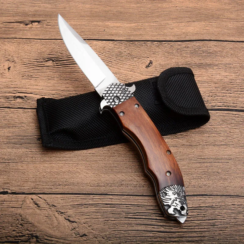 Knife Satin Blade Wood Handle For Outdoor Hunting