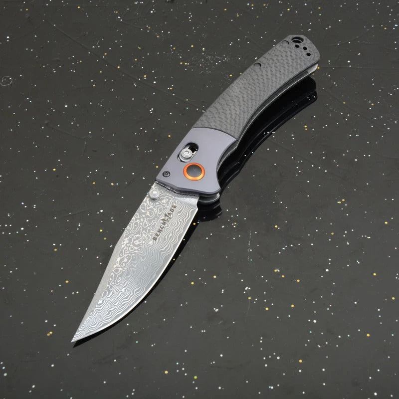 knivescollection™ bm15080-1 hunt crooked river folding utility knife – s30v/damascus blade, carbon fiber handle