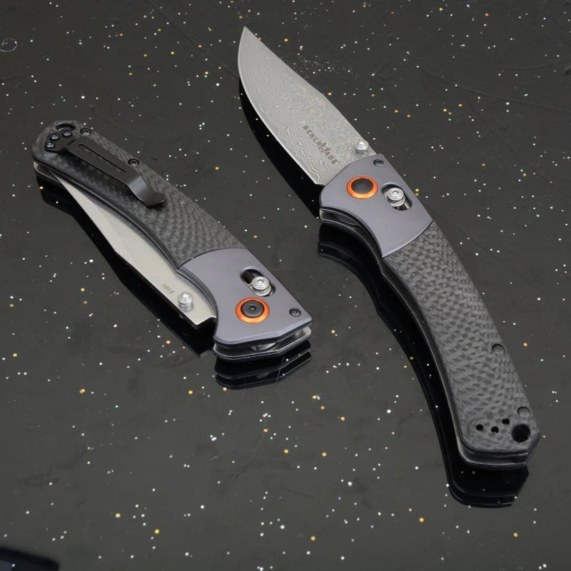 knivescollection™ bm15080-1 hunt crooked river folding utility knife – s30v/damascus blade, carbon fiber handle