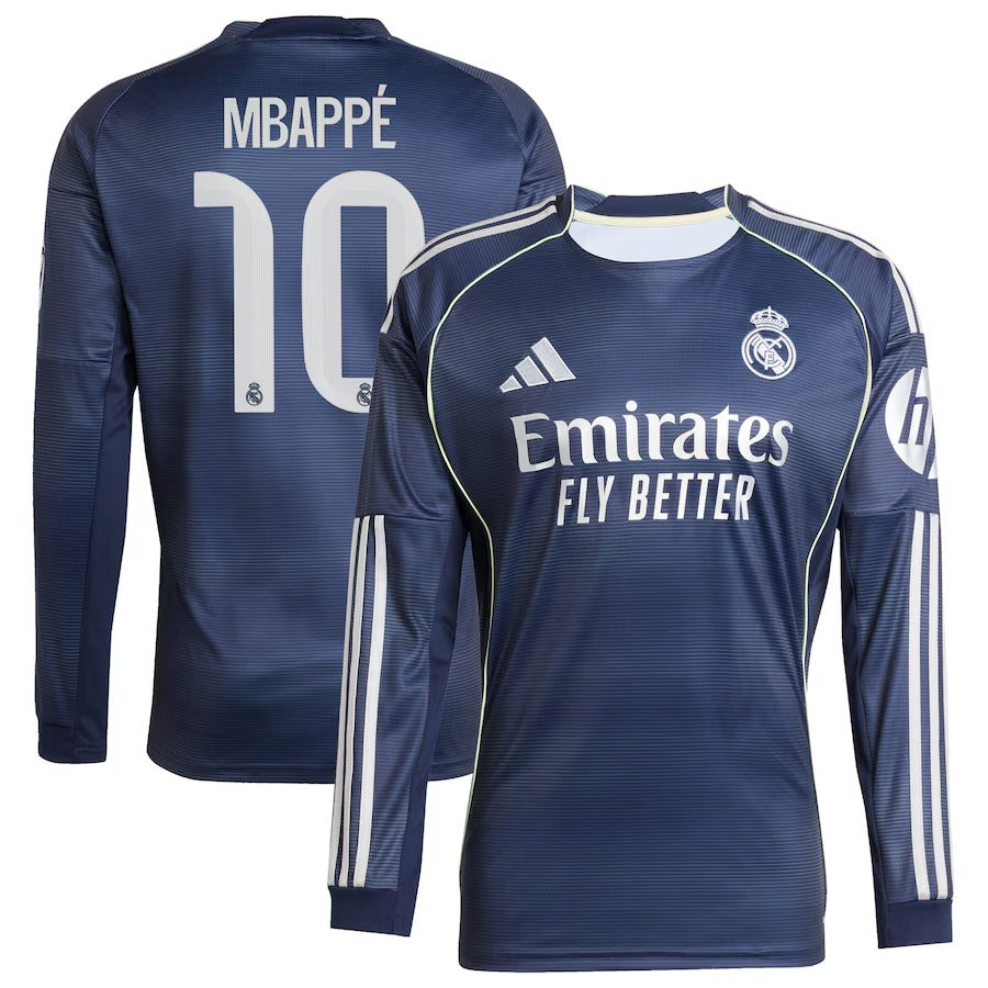 Kylian Mbappé Real Madrid adidas Authentic 2025/26 Away Long Sleeve Player Jersey - Blue